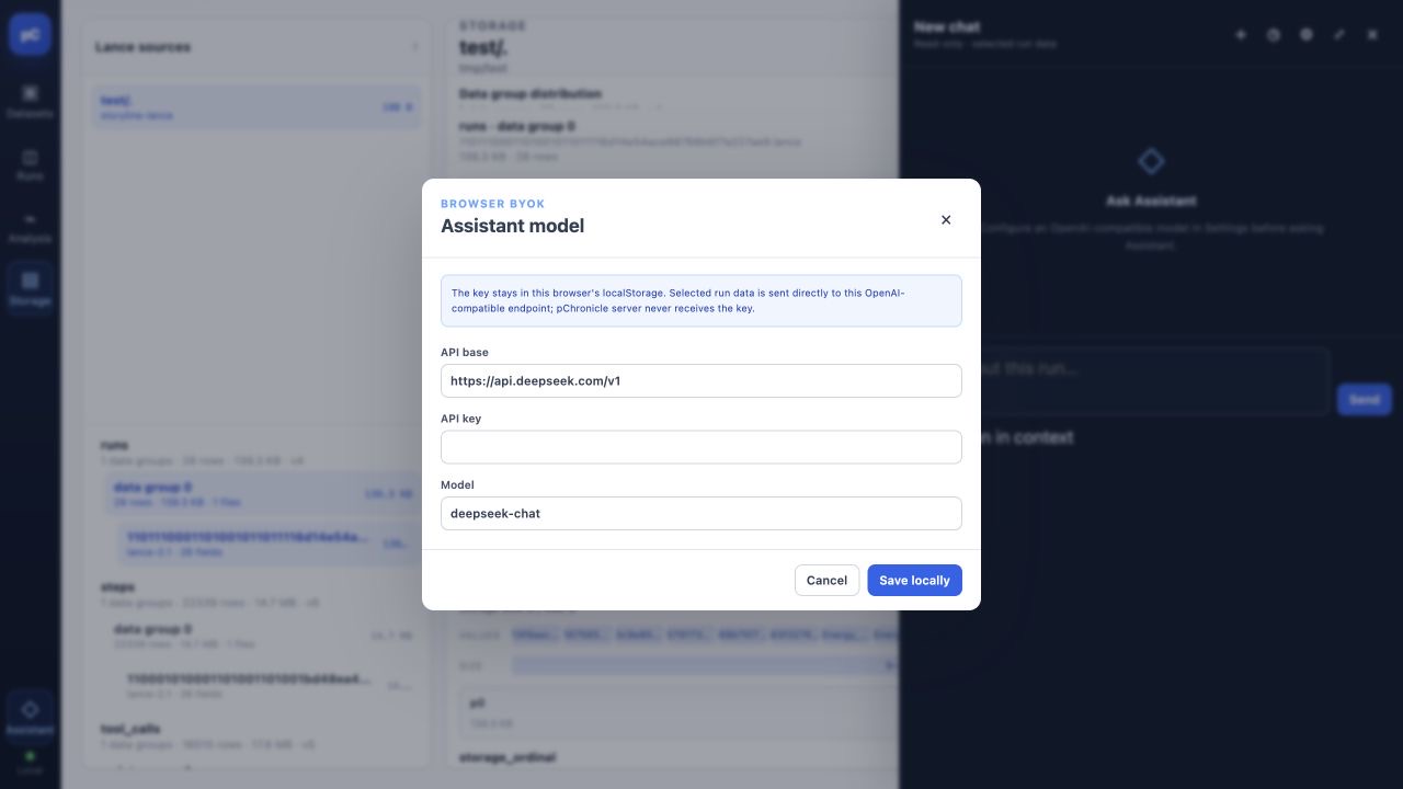Assistant Browser BYOK settings include API base, API key, and Model